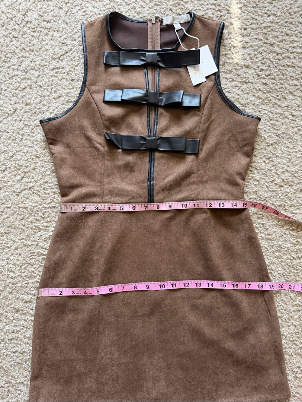 Antropologie Flat White Faux-Suede Sleeveless Bow-Trim Event Mini Dress M NWT - Picture 11 of 14